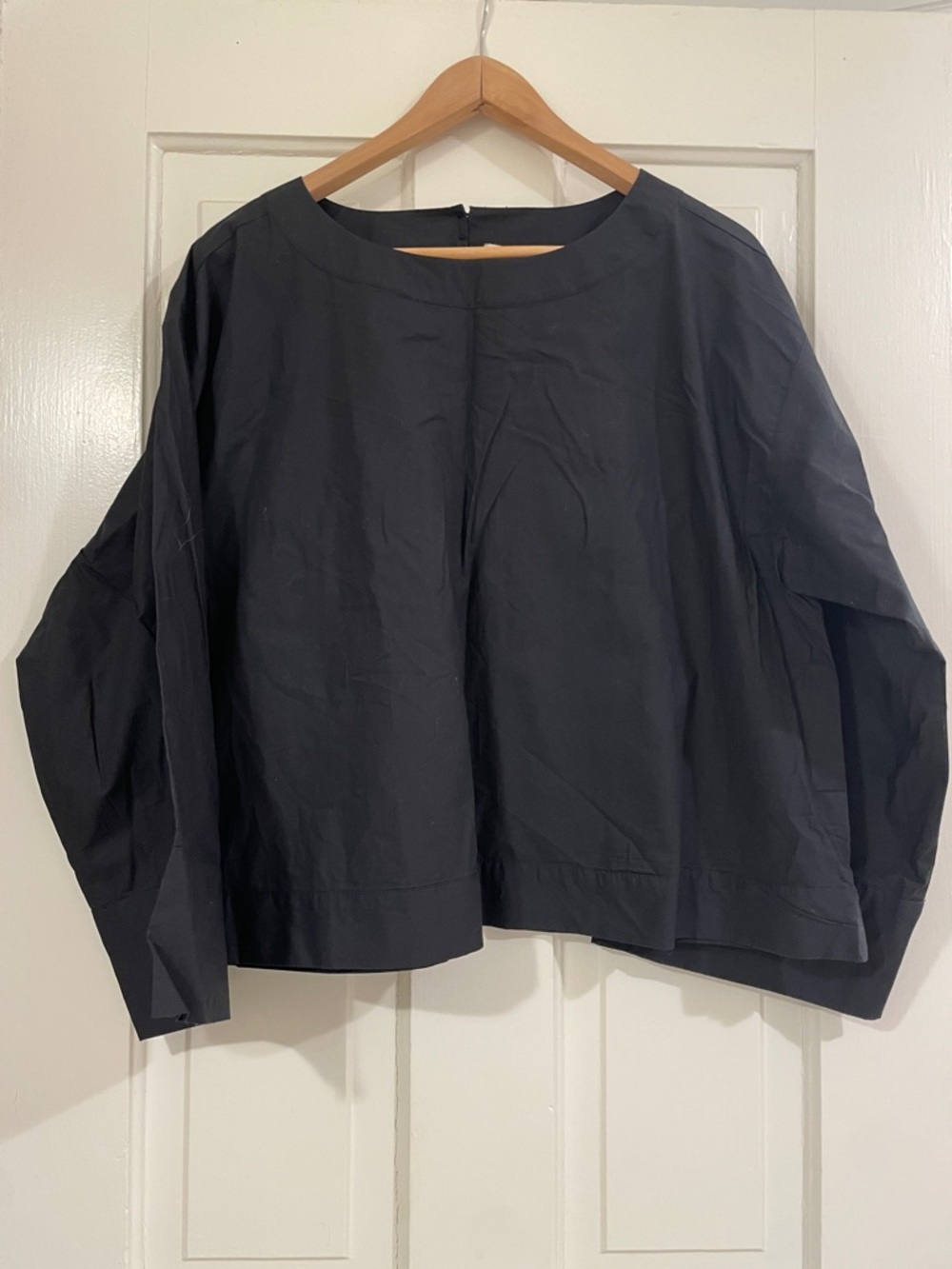 LOFT Black Poplin Long-Sleeve Boat-Neck Top